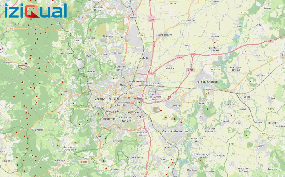 Evaluation des risques DUERP | IZIQUAL Clermont-Ferrand Carte des zones d'intervention DUERP à Clermont-Ferrand et agglomération